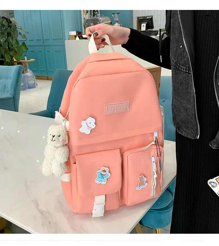 NEW 5 Piece Set backpacks fashion canvas kawaii female Korean Shoulder bag Casual College Students backpack School bag for girl