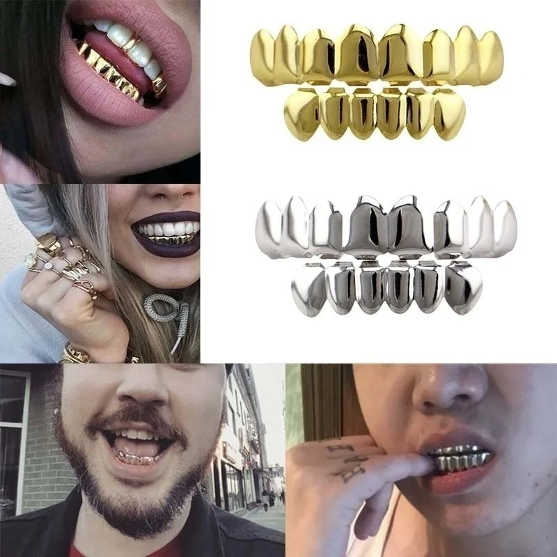 

New Hip Hop Teeth Grillz Set TOP Bottom Mouth Teeth
