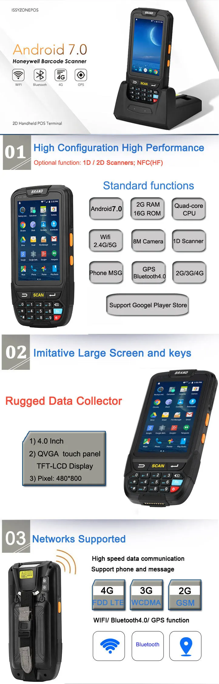 ISSYZONEPOS 4G Портативный КПК Android 7,0 POS терминал сенсорный экран 2D сканер штрих-кода беспроводной Wi-Fi Bluetooth gps считыватель штрих-кодов