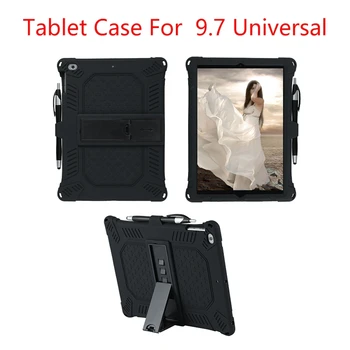 

HOT-Tablet Case for iPad 9.7 Inch Universal Silicone Protective Case Tablet Stand with Capacitor Pen for Office Home(Black)