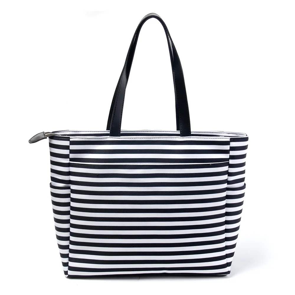 Тканевые Пеленки сумки в полоску черно-белые полосы Mum Love Tote, темно-синяя сумка с карманами на молнии из ПВХ в DOM109576