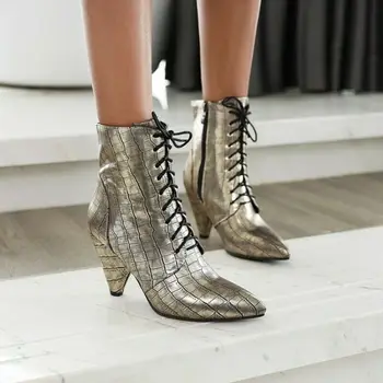 

Women Snakeskin Pattern Cone Mid Heel Zip Up Chelsea Steampunk Ankle Boots Plus Size
