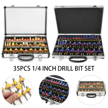 

35PCS 1/4 Inch Wood Milling Cutter Shank Router Bit Set Trimming Machine Tool for Electric Trimmer Wood Work Cutting Kit
