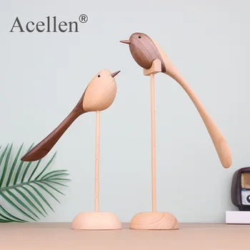 

nordic Long-tailed bird figurine wooden Sculptures desk home decor modern wood carved craft living room decoration accessories