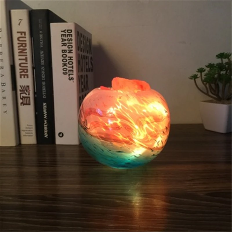 

2020 High Efficiency night lights Carved Wooden Base Himalayan Rock Salt Lamp Air Purifier Night Light Novelty Salt lamp