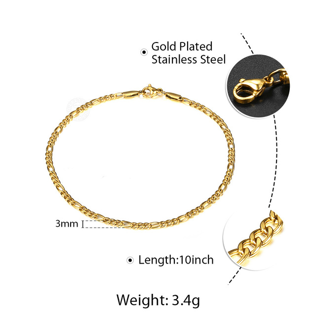 Link Chain Anklet for Women Unisex Stainless Steel Rope Figaro Curb Link Leg Chain Bracelets Summer Jewelry 10inch KAM01B