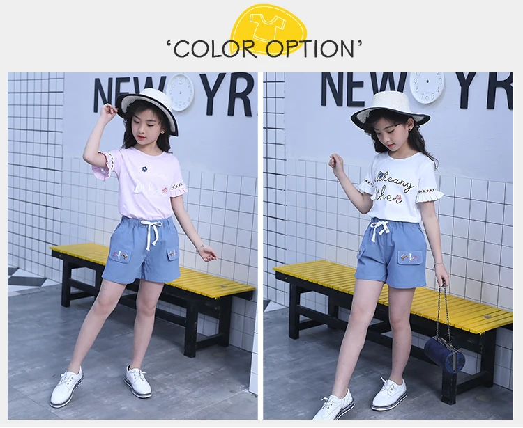 Children Girls Clothes Shops Online 2 Piece Hollow Lotus Sleeve Matching Top And Shorts Outfit For Girls