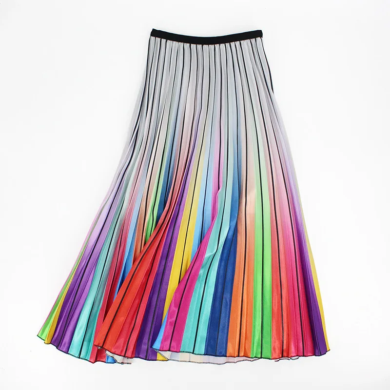 Радужная юбка для женщин Лето Jupe Crayon Falda Mujer Jupe Femme Longue Rokjes Dames Lange Rok плиссированная юбка большие качели