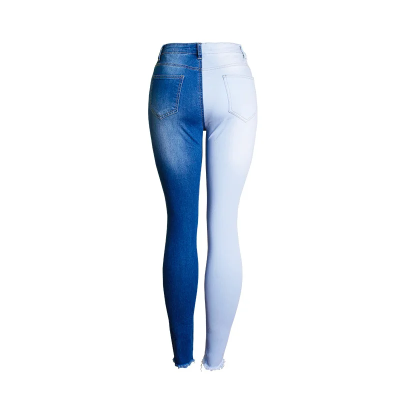 Baru S XXXXL Ultra Elastis Biru Rumbai Robek Warna Tabrakan Jeans Denim  Celana Panjang untuk Wanita Pensil Skinny Jeans|Celana Jeans| - AliExpress
