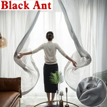 

Modern Solid Color Curtains Soft Chiffon Translucent Gauze Decor Bedroom Hotel Thickened Tulle Living room Window Screen X767#4