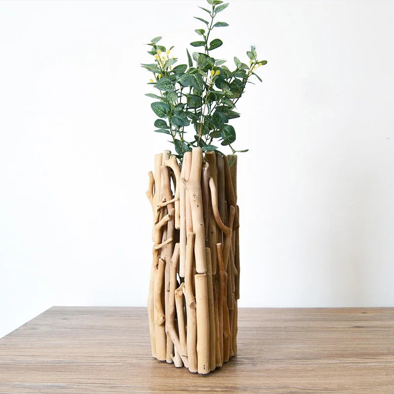wood vase B Аксессуары для дома в скандинавском стиле, для гостиной, индивидуальная креативная Цветочная ваза ручной работы из массива дерева, украшение, украшение искусственные цветы - Цвет: wood vase B