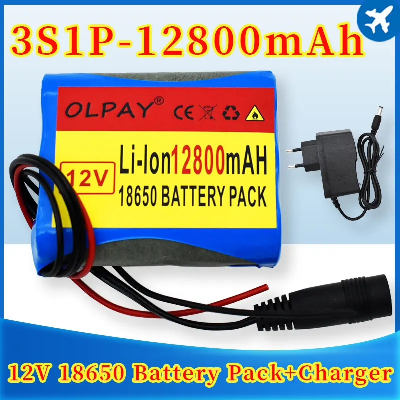 100%high capacity 3s1p 12v12.8Ah battery pack 12V 12800mAh 18650 lithium ion DC12V super rechargeable with BMS + charger | Электроника