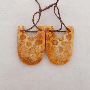 

Natural Indonesian F ossil Coral fashion Semi-precious stone, Fashion Women Earriings Double Hole U-Shaped 29x20x3mm，6.4g
