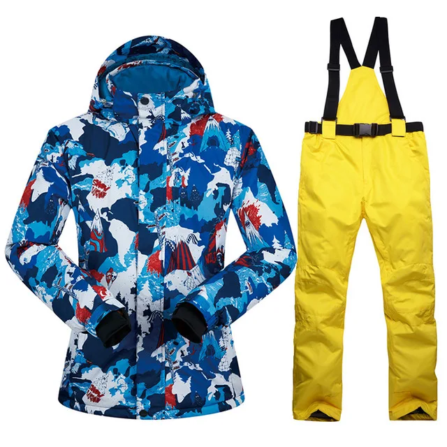 Лыжный костюм для мужчин, Толстая теплая ветрозащитная Водонепроницаемая лыжная куртка, уличные спортивные зимние куртки и штаны, зимняя Лыжная куртка для сноуборда - Цвет: Blue red Yellow