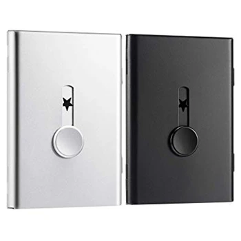 

2 Pack Business Card Holder, Thumb Drive Card Case Slide-Out Stainless Steel Business Card Holder Card Case for Men and Women Ar