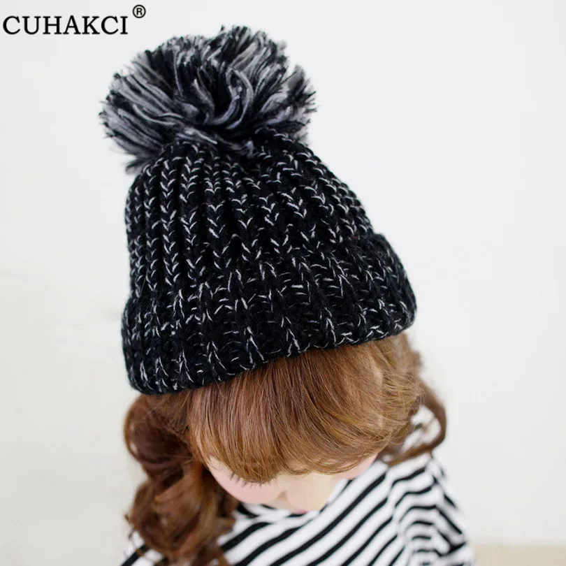 

CUHAKCI Wholesale Pom Poms Knitted Hat Ball Beanies Thicken Winter Hat For Women Girl 's Wool Hat Outdoor Knit Skullies Female