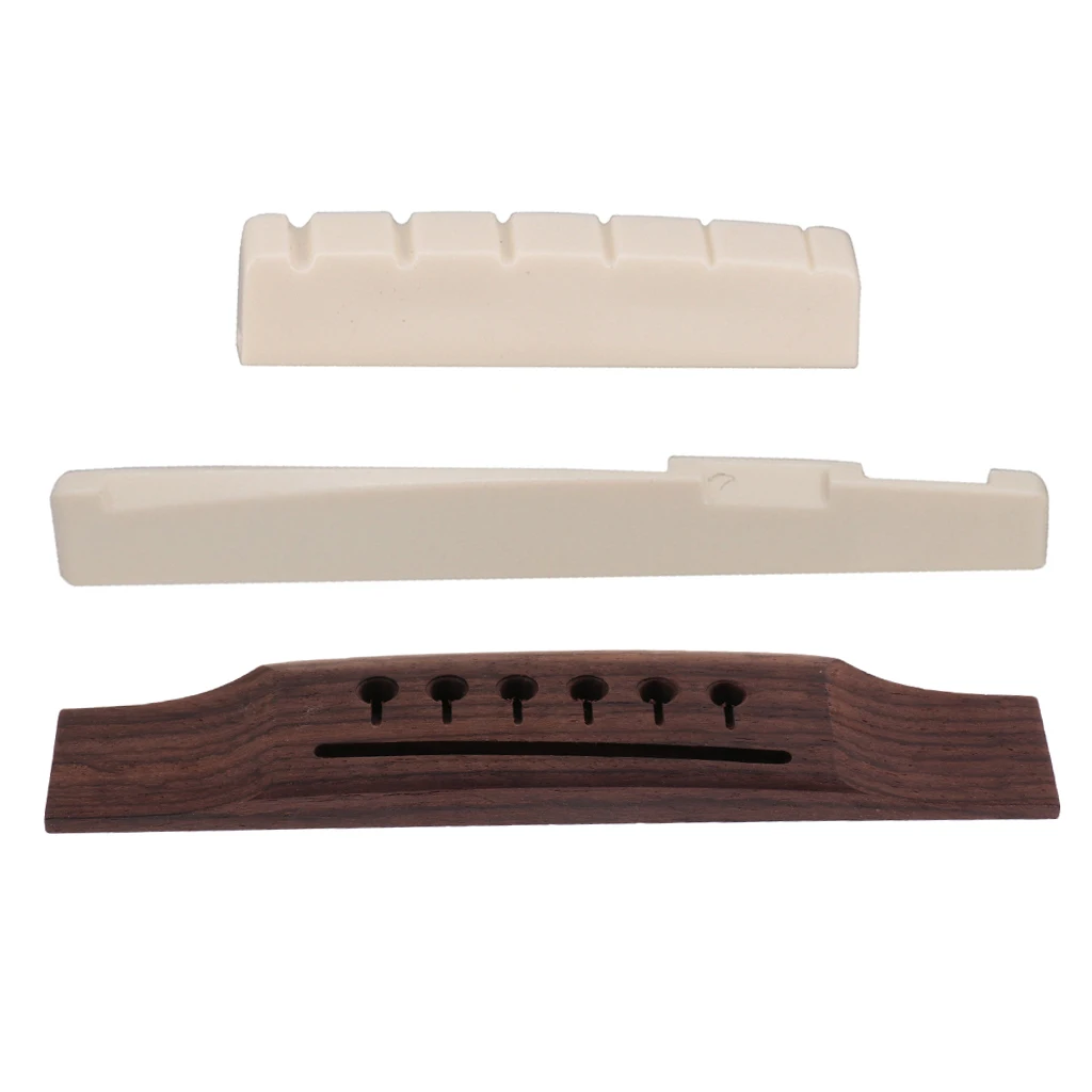 Exquisite Left Hand Backhand Acoustic Guitar Bridge and Slotted Saddle Nut