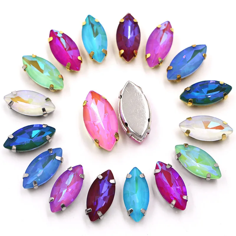 

Clothing Accessories Navette Glass Crystal Stones Leaf Shape Ab Mocha Claw Setting Rhinestones Sew On Garment/Shoes/Bags/Dress
