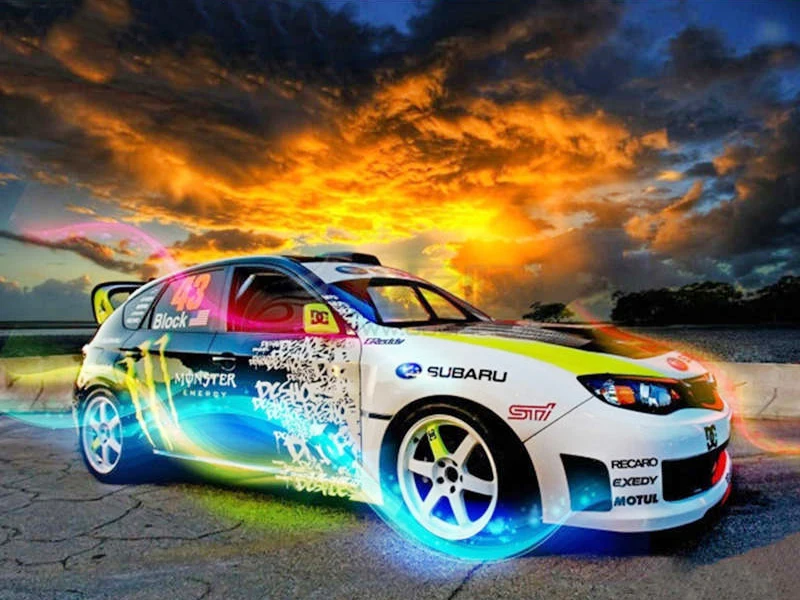 Полноразмерная 5D картина сделай сам из страз красочный гоночный автомобиль 3D Алмазная живопись круглая
