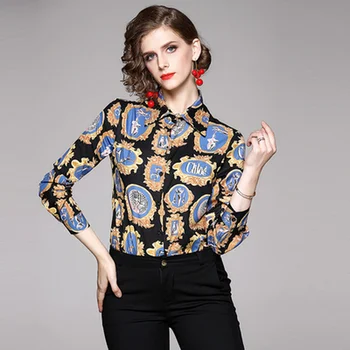 

Designer Runway Shirt Women Long-sleeved Loose Plus Size Fashion Casual Printed Blouse Office Lady Elegant Tops