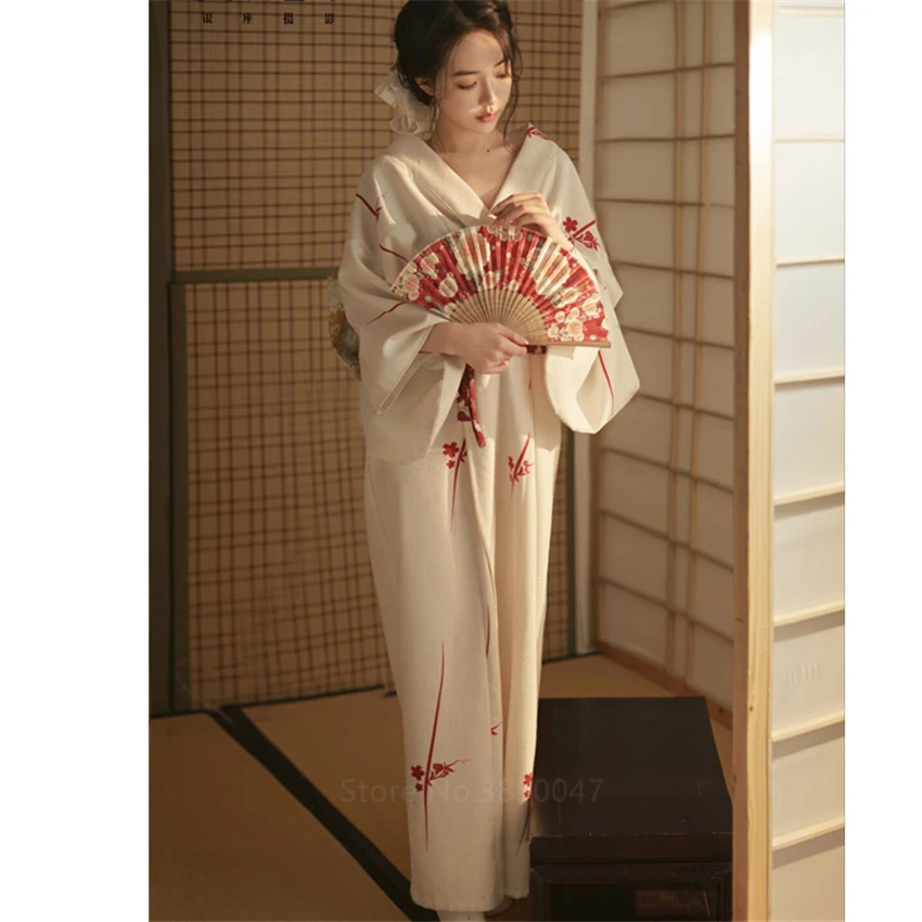 Japanese Kimono Japanese Style Traditional Kimono Casual Samurai Women Ladies Geisha White Haori Yukata Bowknot Loose Clothes