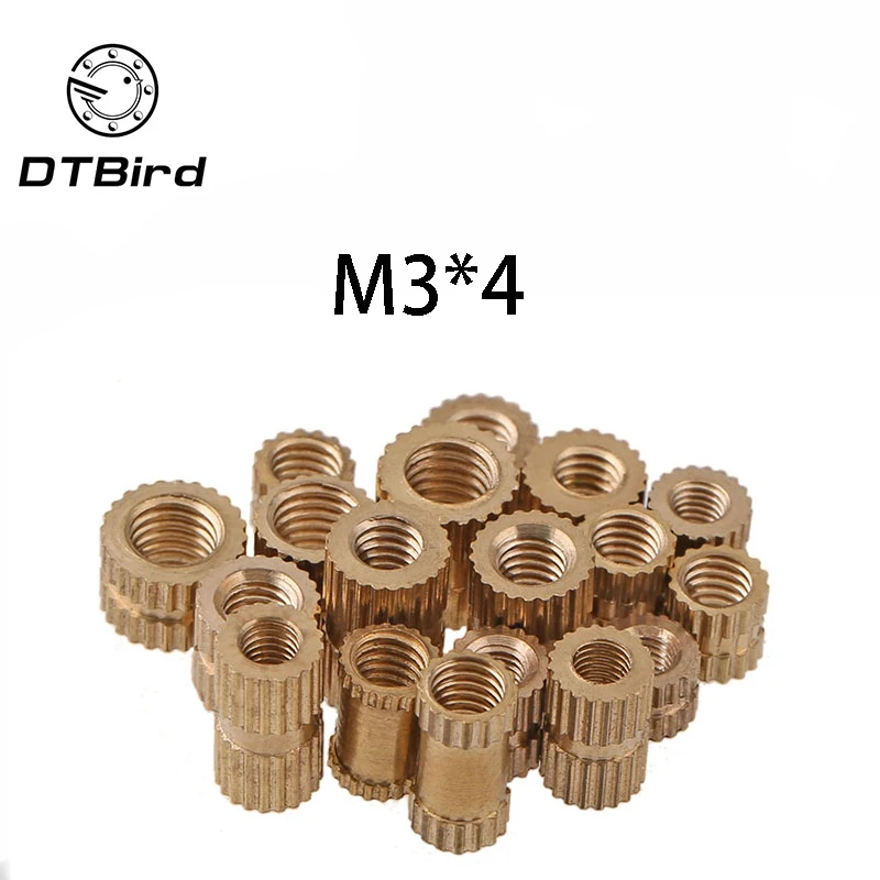 100 шт./лот M3 * 4 x Гайка с кольцевой вставкой из латуни Медная головка рифленая