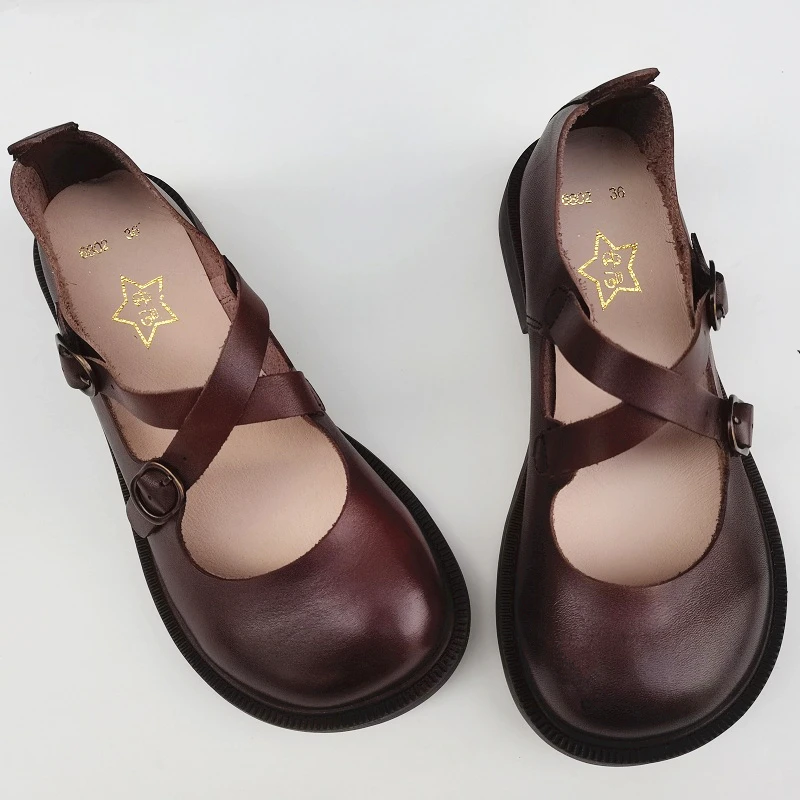Careaymade-Genuine leather big shoes retro literature art wide edition women's shoes original single shoes breathable flat soft