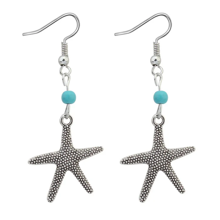 

Female Earrings Starfish Alloy Imitation Turquoise Fashion Creative New Year Gifts Jewelry Accessories For Women