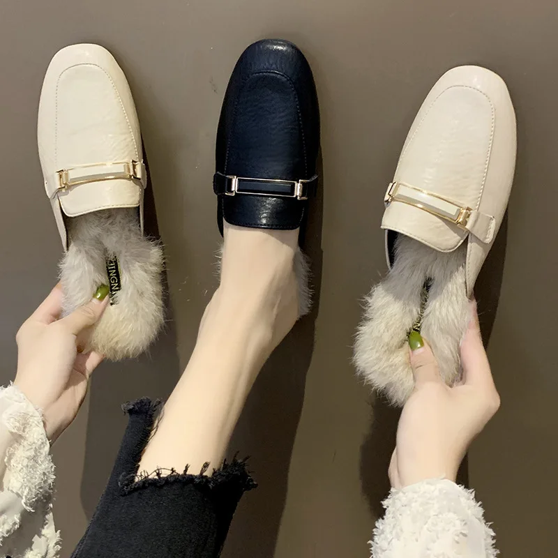 

Slipper Shoes Women's 2019 Autumn New Style Fashion Sequin Outer Wear Lazy Trawl Red Furry Muller Slipper INS Fashion