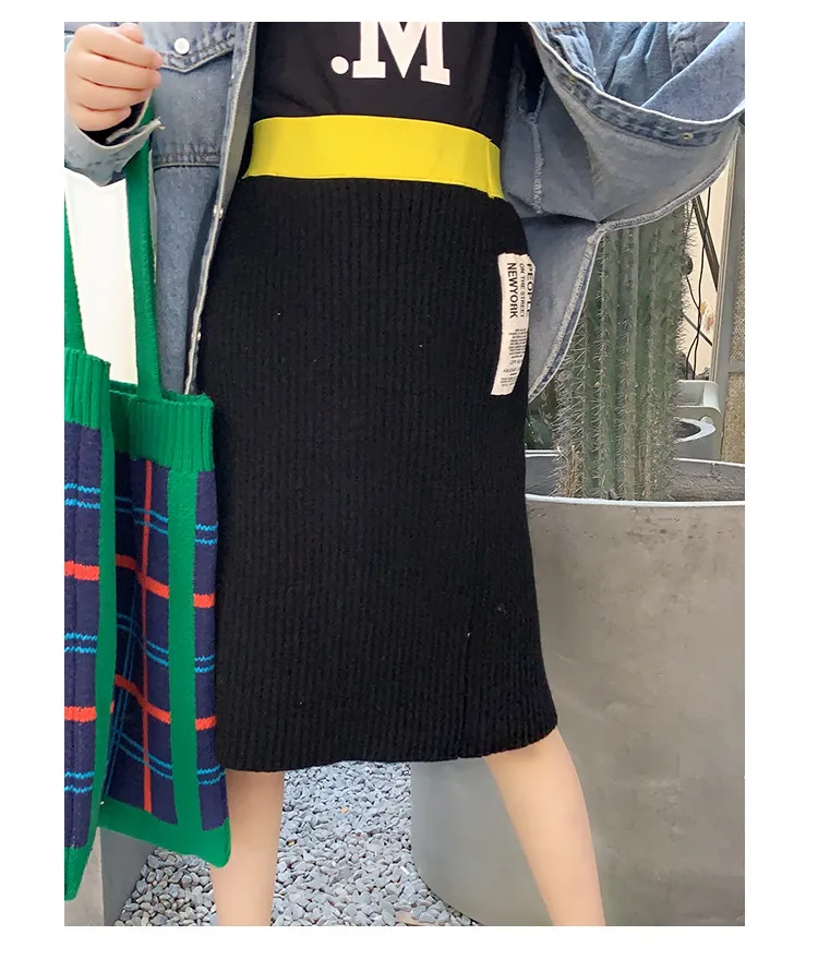 Girls skirt early autumn new slim step skirt knit skirt lady patch bag skirt color children