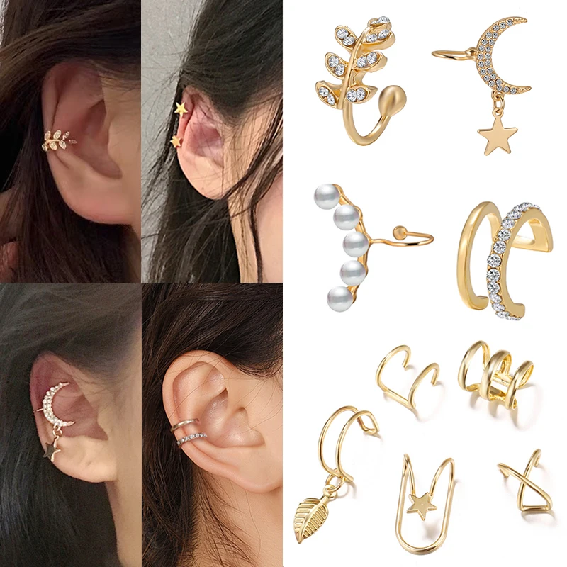 Pendientes bohemios de Estrella de oro sin Piercing para mujer y hombre, 1 Uds., Simple, oreja de cartílago, joyería para fiesta