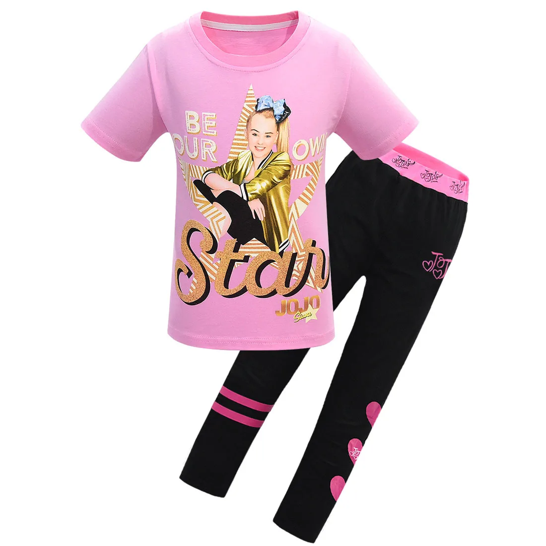 JOJO Siwa/Лидер продаж, летние короткие топы для девочек+ леггинсы, штаны, одежда футболка маскарадный костюм для девочек Детские костюмы из 2 предметов