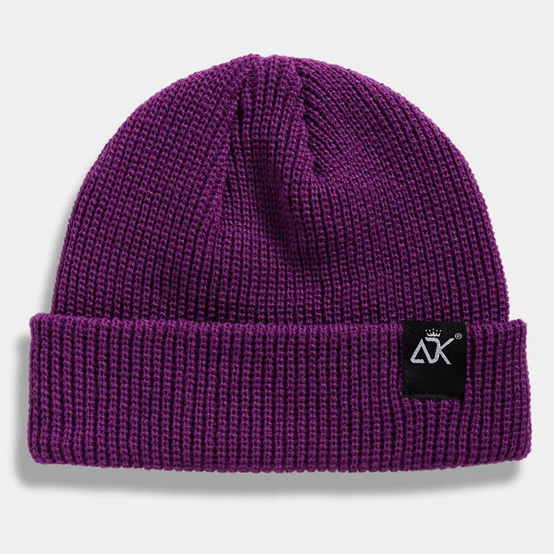 Мужские шапки Skullcap на осень и зиму, теплые уличные вязаные шапки, женские эластичные акриловые шапки унисекс, короткие шапки Skullcap с дыней - Цвет: Фиолетовый
