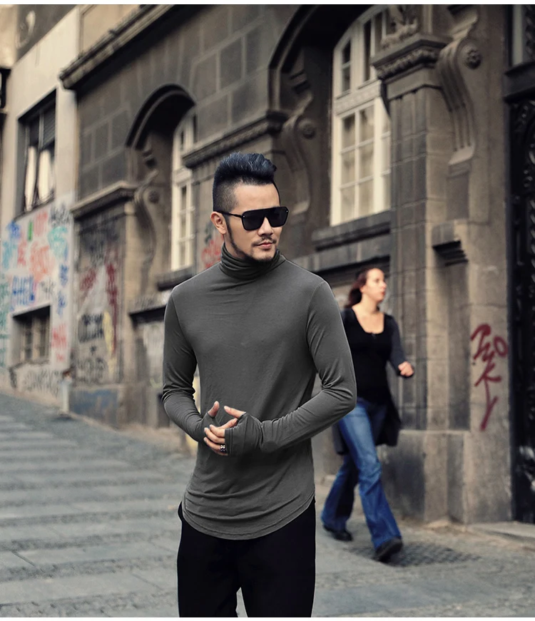 Autumn New British Style High Quality Modal Men's Cotton Turtleneck T-shirt Men's Slim Fit Long Sleeve T-shirt T027