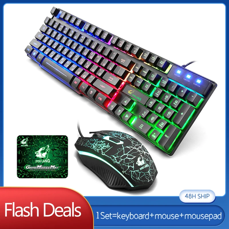 

Keyboard+mouse+mousepad USB Wired Russian Keyboard Led Backlit Ergonomic Mouse 2000dpi Desktop PC Computer Gamer Accessory