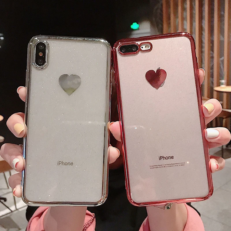 Простой сердечный узор корпус телефона с гальваническим покрытием для iPhone 6 6s 7 8