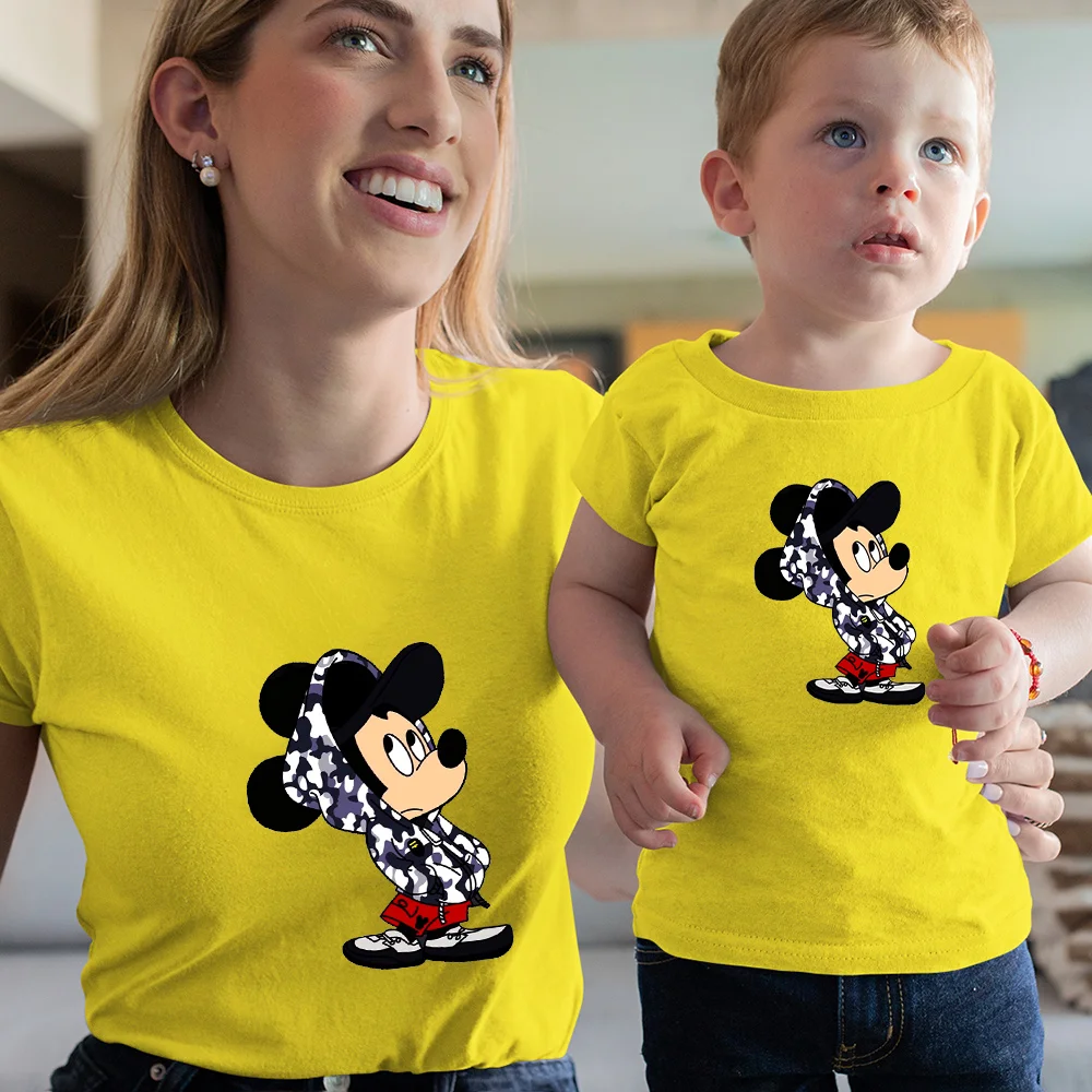 Minnie Mouse Cartoon Matching T shirts Fashion Woman Tee Man Top Casual Round Neck Couple Clothes Color Series Family Look plus size matching family outfits