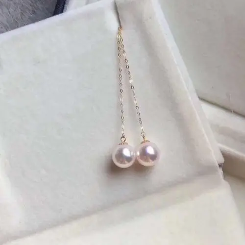 

lovely 7-7.5mm Japan nature round Akoya white pink pearl earring