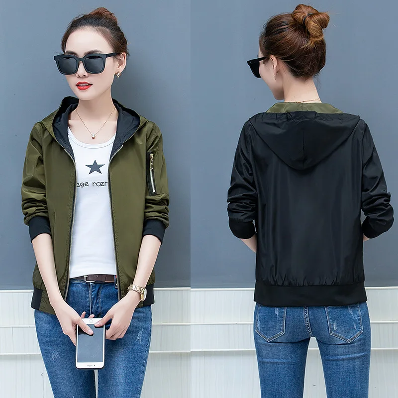 

Figure Rong Spring And Autumn New Style Hooded Jacket WOMEN'S Dress-Style Slim Fit Double-sided Wear Jacket Coat Tops
