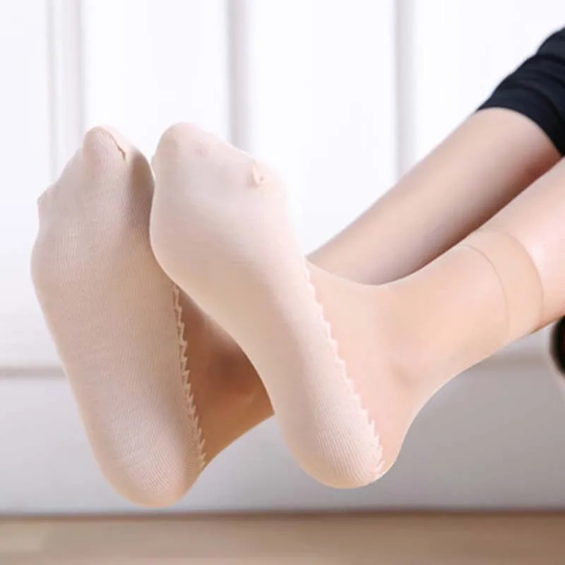In Stock 1 Pair Spring Summer Women Soft Socks Casual Non-Slip Bottom Splice Fashion Transparent Ladies Girls Thin Silk Sock