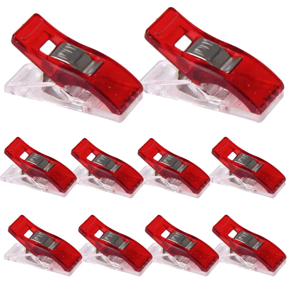 

10PCS Sewing Clips Clear Red Sewing Craft Quilt Binding Plastic Clips Clamps Pack Kitchen Storage Useful Bag Clips Sets