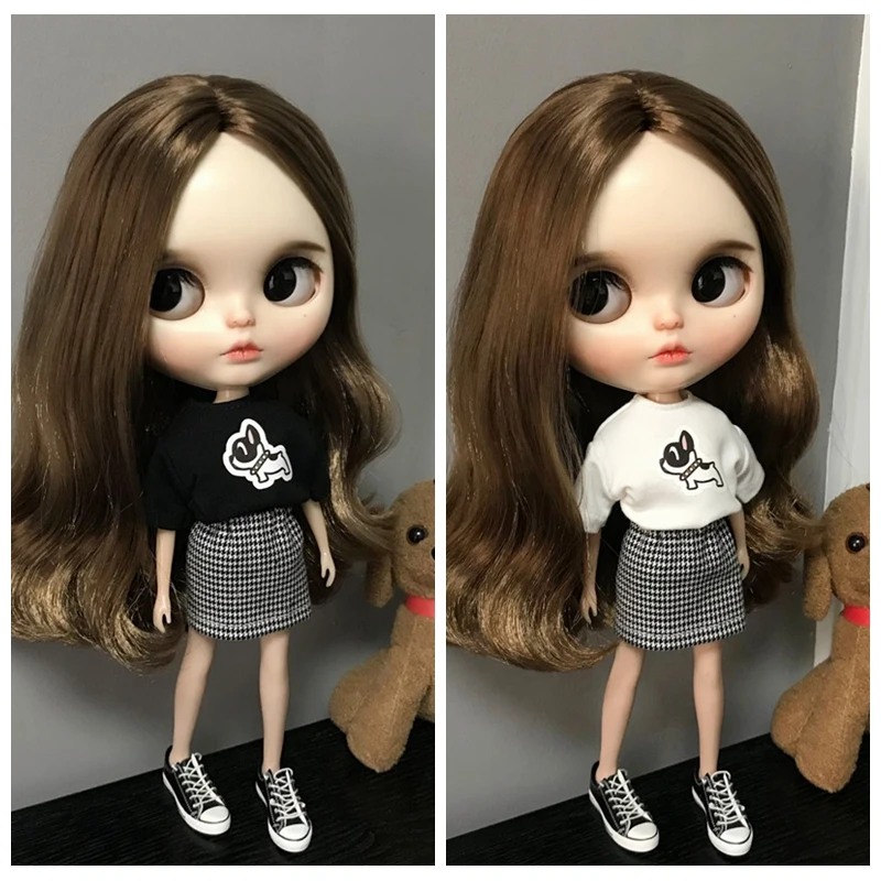 Новая футболка с героями мультфильмов+ платье, Одежда для куклы Blyth, юбки Barbies, наряд для куклы blyth, pupllip, ob24, azone 1/6, аксессуары для куклы