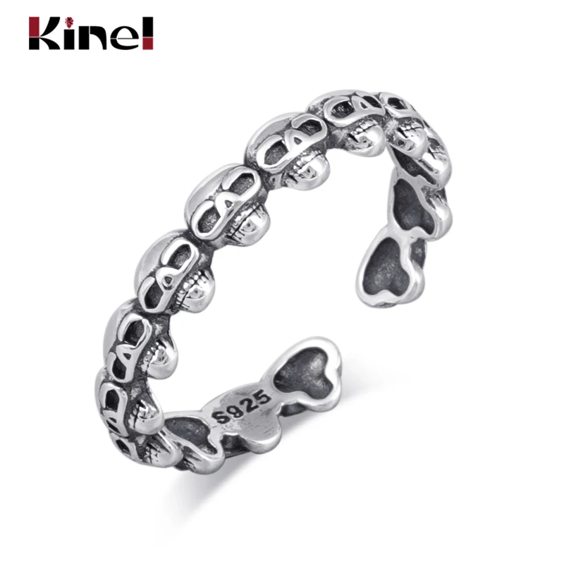 

Kinel S925 sterling silver ring jewelry street hot retro personality trend cranial ring smooth opening adjustable men and women