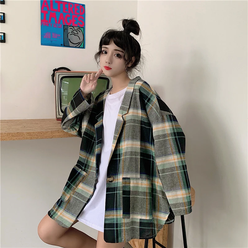Цена+ 5 осеннее и зимнее женское платье~ корейский стиль Harajuku BF ретро плед тонкий хлопок лен элегантный текстурированный длинный рукав