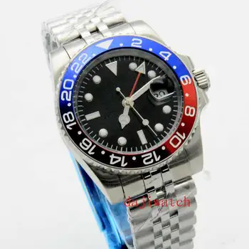 

GMT 40mm black dial luminous date rotation red and blue bezel automatic mechanical men's watch sapphire crystal
