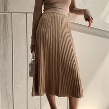 Новая осенне-зимняя длинная юбка женская черная плиссированная юбка с высокой талией Корейская женская повседневная трикотажная миди юбка saia faldas