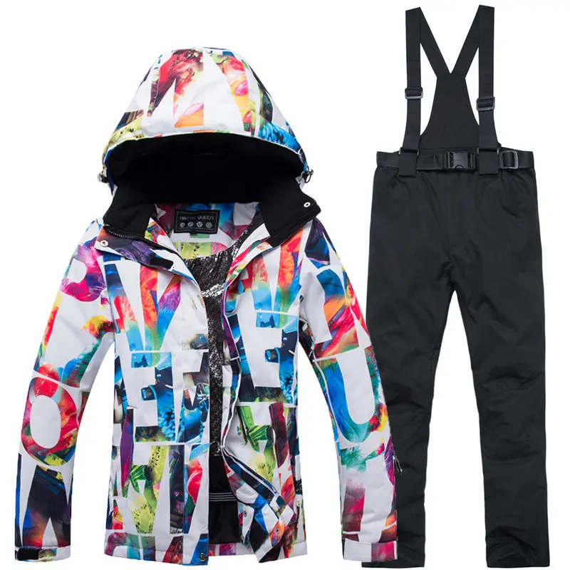 Толстый теплый лыжный костюм для женщин, водонепроницаемый ветрозащитный лыжный костюм и куртка для сноубординга, комплект со штанами, женские зимние костюмы, одежда для улицы - Цвет: Color 5
