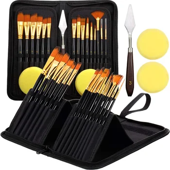 

30 Pieces Paint Brush for Watercolor Oil Gouache Painting Include 15 Kinds of Paint Brushes Palette Knife and Sponge
