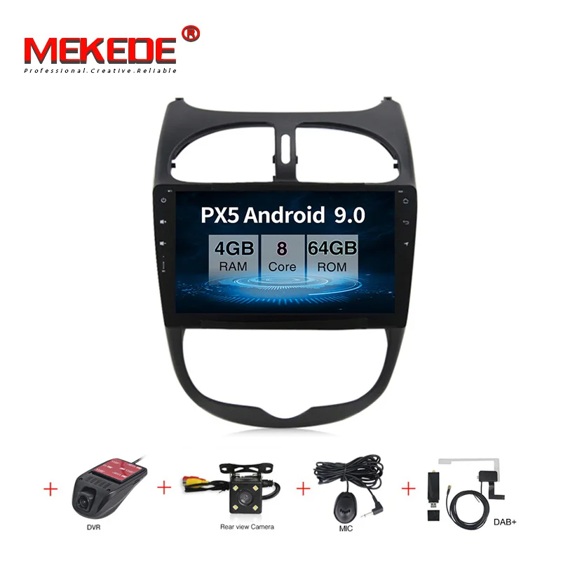 PX5 MEKEDE полный сенсорный экран четырехъядерный android 9,0 автомобильный Радио gps Мультимедиа для peugeot 206 2000- с WiFi 3g Bluetooth USB - Цвет: PX5