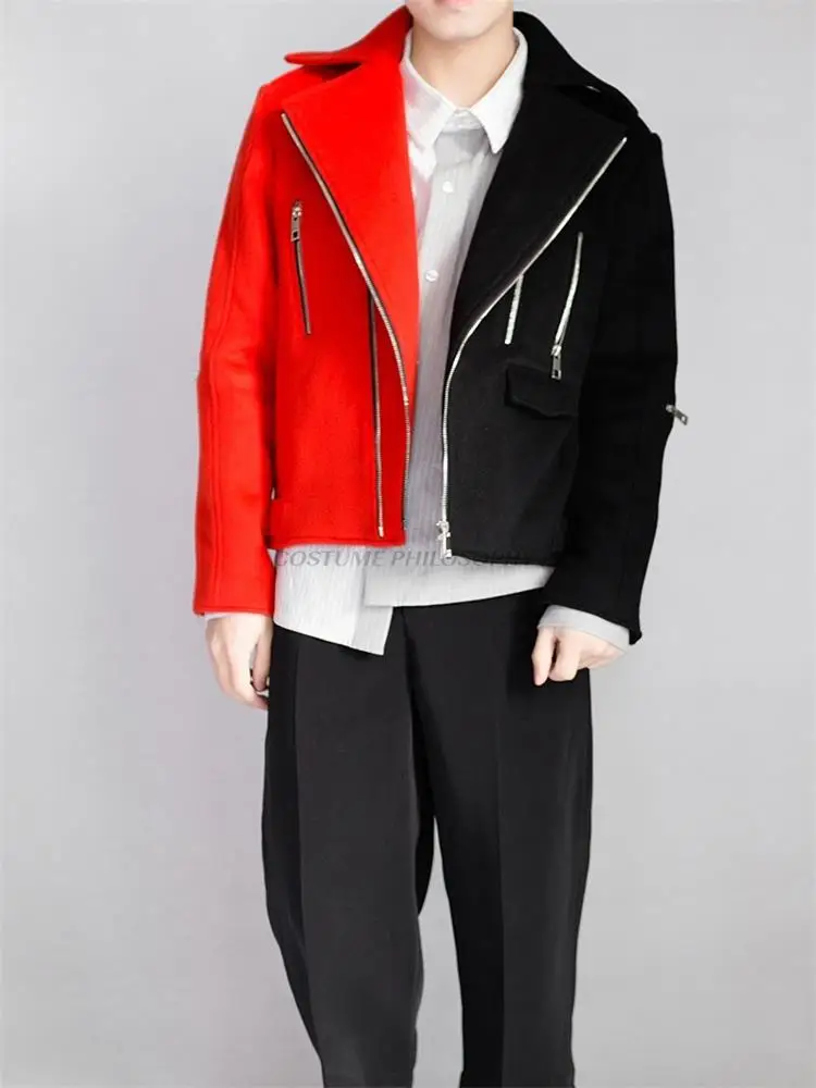 

Мужская куртка, толстая, осенне-зимняя, красная и черная, приталенная, Классическая, на молнии